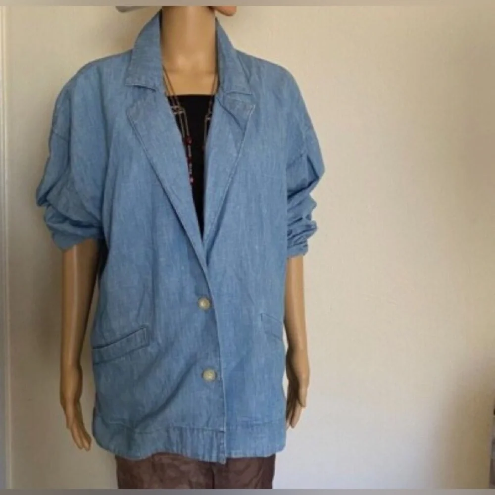 FREE PEOPLE Blue Oversize Blazer Shacket Jacket Cotton/Hemp Fabric Size S